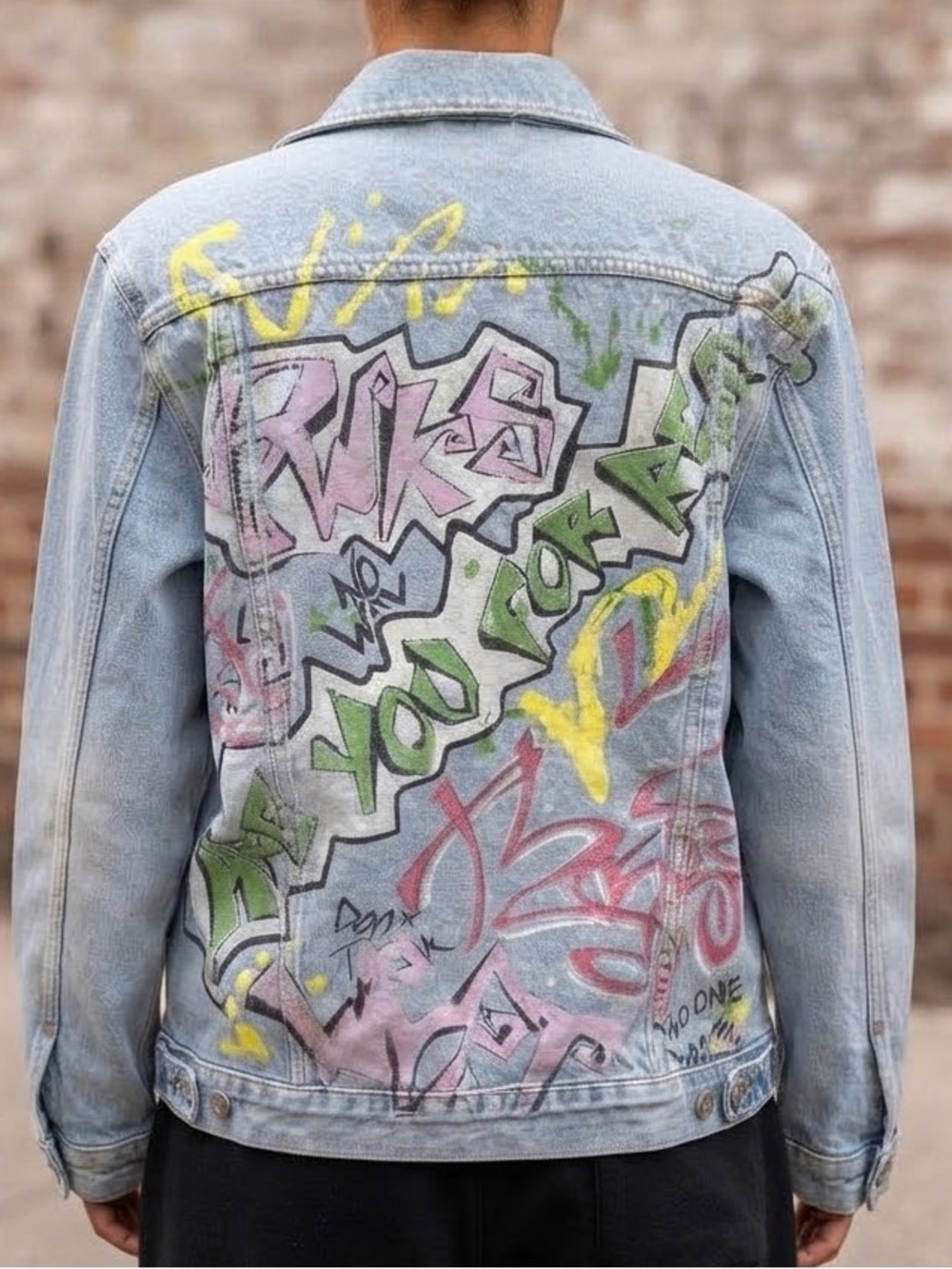 Topshop Moto Custom Upcycled Hand Painted Graffiti Denim Jacket US 8 Streetstyle